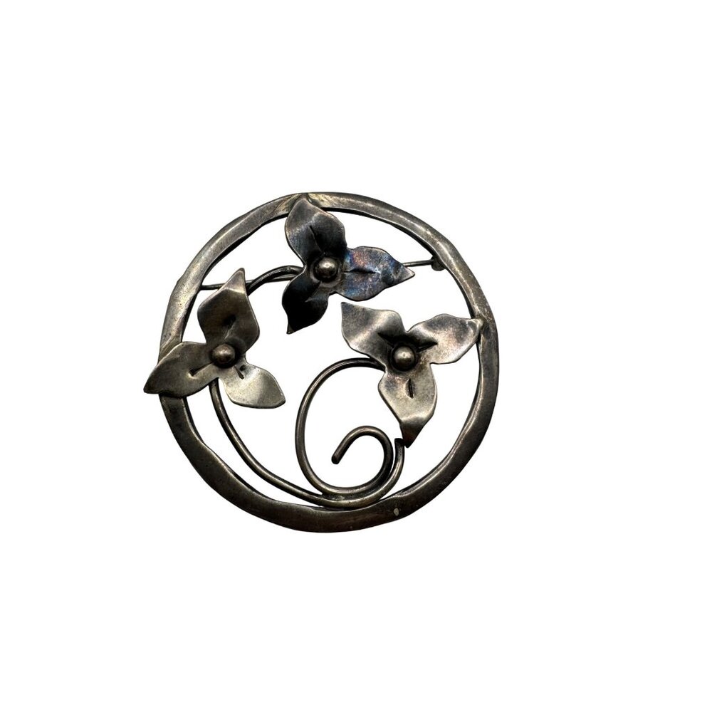 Vintage Sterling Silver Floral Brooch Pin With Ivy Leaves Design 22.46g